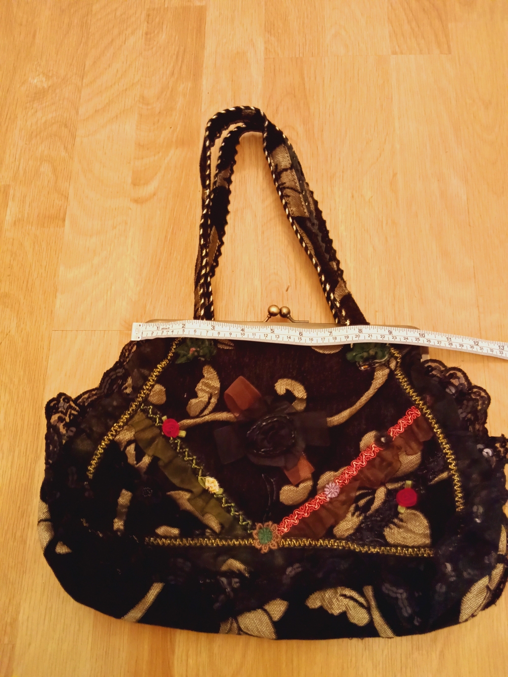 Vintage Chiflower  Lace Tapestry Ribbon Metal Frame Bag Boho Cottagecore  Purse - Picture 13 of 16